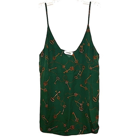 NWT L’AGENCE Silk Emerald Green Keys Chain Print  V-Neck Camisole Tank Top XS - Picture 2 of 6